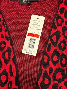 Joseph A  Red and Black Modern Leopard Open-Front Cardigan